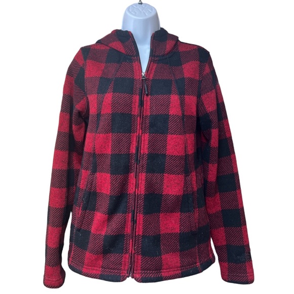 Sz Small The North Face Jacket Red Black Check - Picture 2 of 6